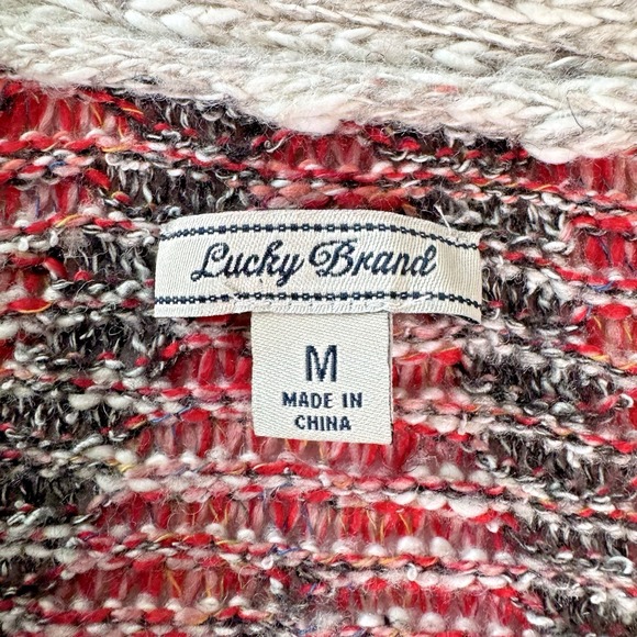 Lucky Brand Aztec‎ print long open Fringe Cardigan Sweater Cozy Medium - Picture 5 of 9